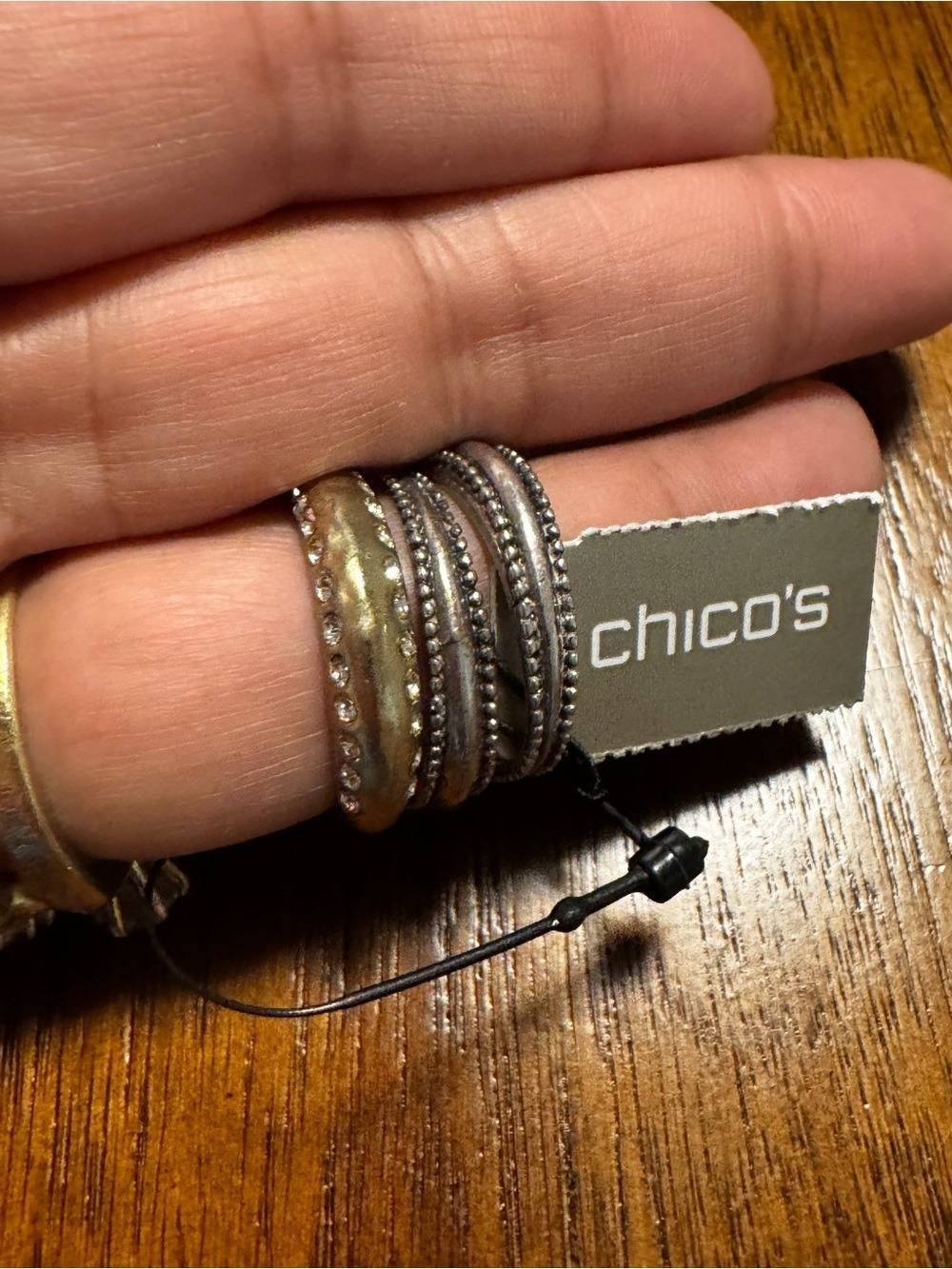 Chico's Mixed Metal Stacked Beaded Ring Set in Gold and Silver
